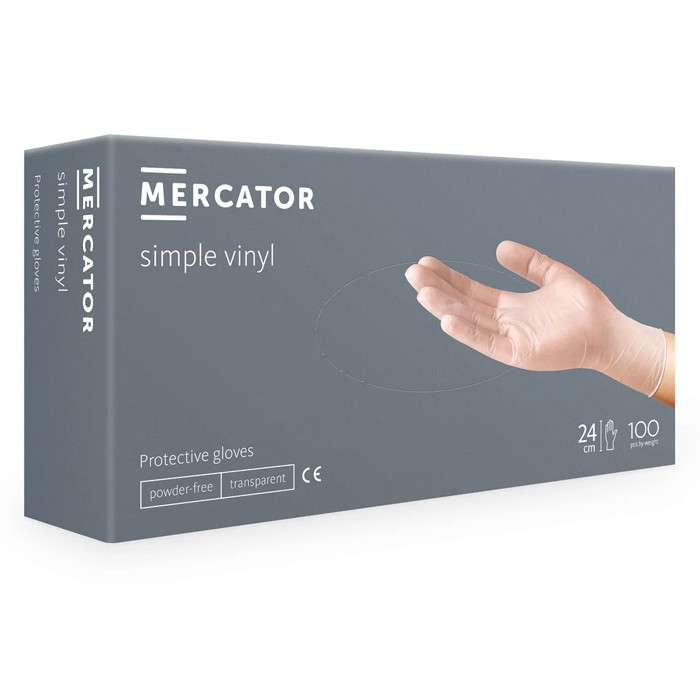 Рукавички вінілові MERCATOR Simple Vinyl неопудрені, розмір S, 100 шт.