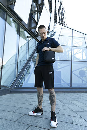 Костюм спортивний чоловічий The north face Футболка Поло темно - синя трикотажна+Шорти+Барсетка тнф річний, фото 2