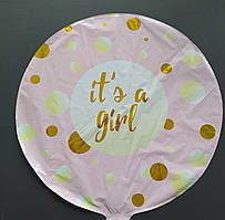 Фольгована кулька коло It's a girl з золотими кружечками 18" Китай