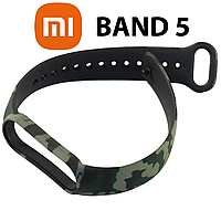 Ремінець для фітнес-браслета Xiaomi Mi Band 5, хакі чорно-зелений, силіконовий, браслет мі бенд 5