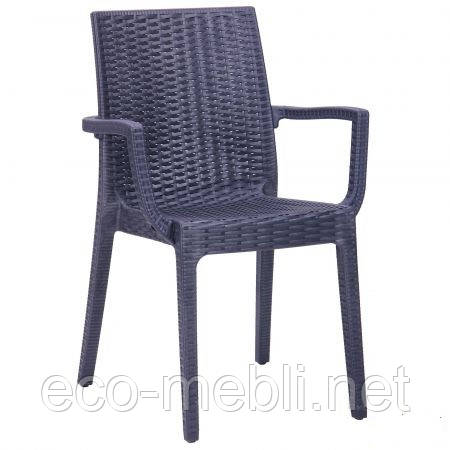 Стілець з підлокітниками Dafne пластик під ротанг антрацит, фото 1