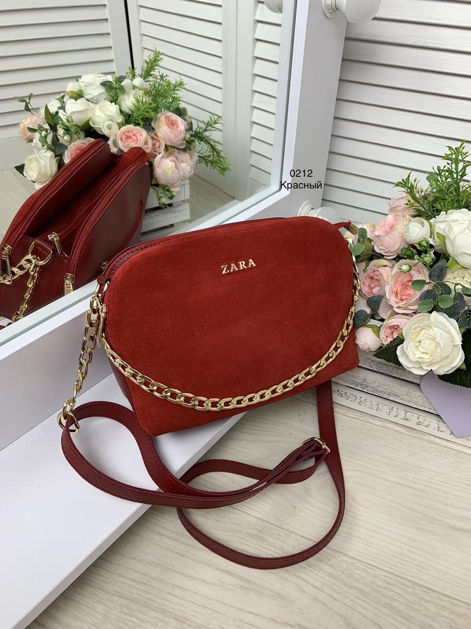 Женская замшевая модная красная сумочка через плече - фото 1 - id-p1226958646