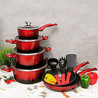 Набор кастрюль казанов с мраморным покрытием Edenberg EB-5619 Набор кухонной посуды 15 предметов Красный