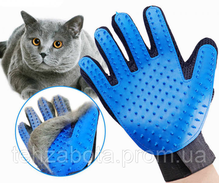 Силиконовая перчатка для груминга питомцев, расческа для шерсти кошек,собак, щетка для расчесывания животных - фото 2 - id-p1433042896