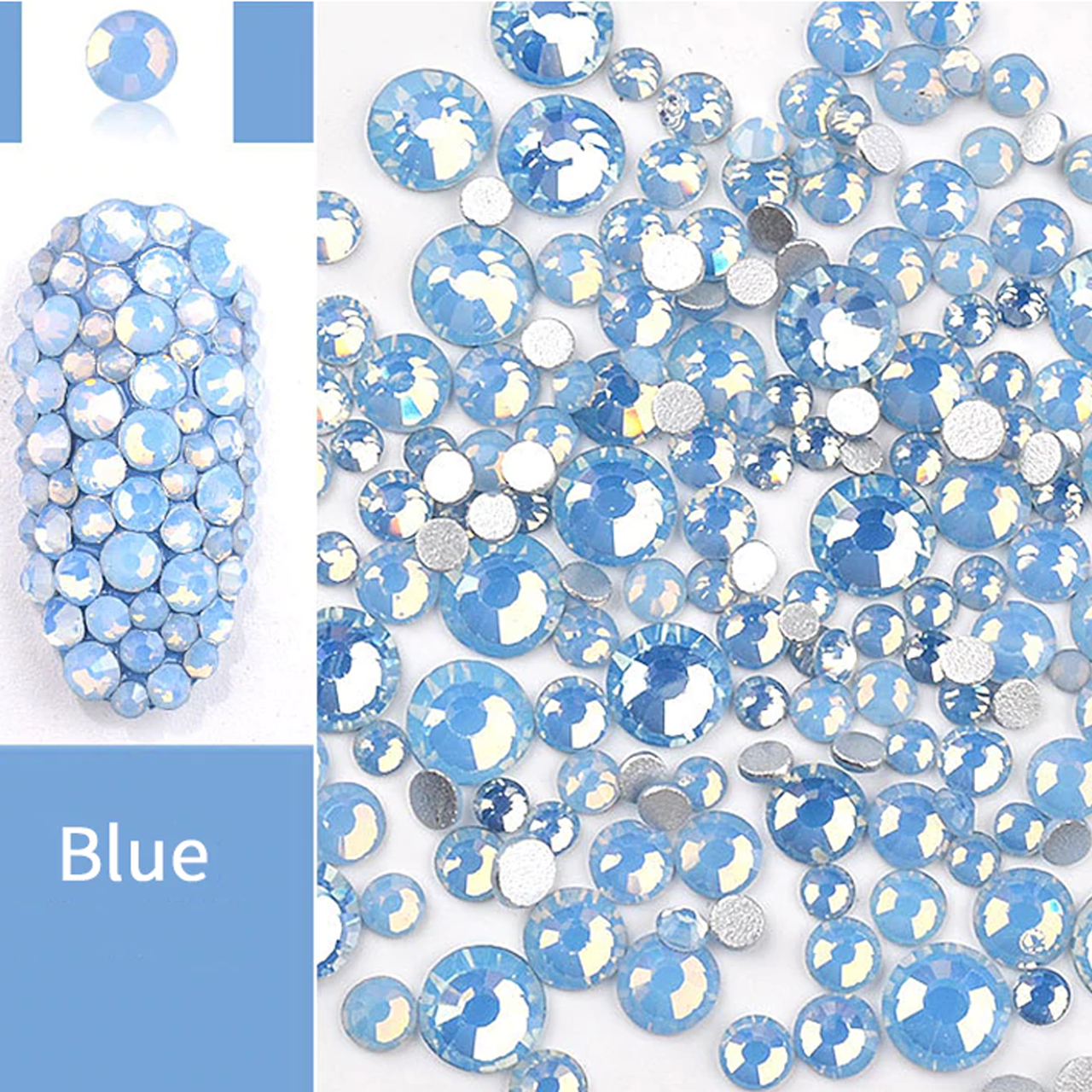 Стрази опал Boshiling мікс розмірів, 720 штук сині