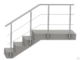 Перила метал для сходів і ґанків всередині приміщень AISI 304, поручень Ø50 мм, стійка Ø42 мм, 2 ригеля Ø16 мм