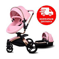 Стильная детская коляска для новорожденных с поворотным блоком перекидной ручкой из эко-кожи Premium aulon 2в1