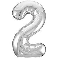 Фольгована цифра Slim STAR срібний "2" 40" (102см) в упаковці