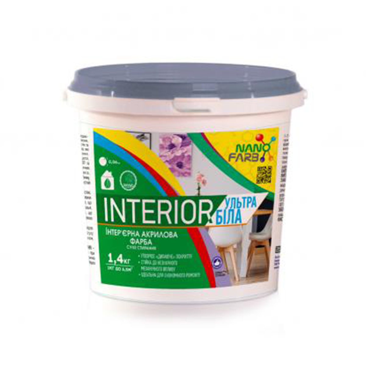 Інтер'єрна фарба для стін і стелі Nanofarb Interior 1.4кг