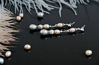 Сережки срібло з натуральними перлами довгі "Rose & Silver" Родовані сережки Ручна робота