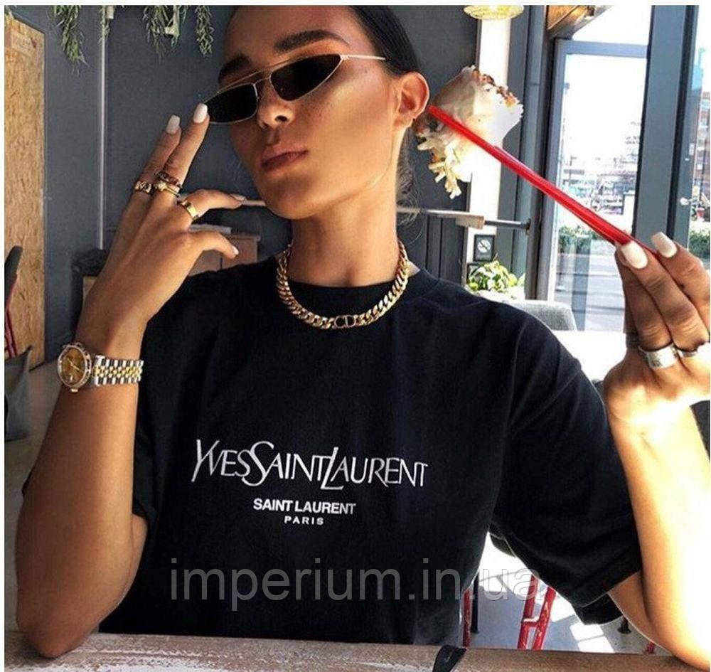 Чорна футболка з білим логотипом yves saint laurent paris, фото 1