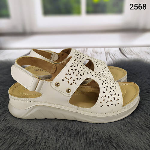 Женские босоножки, на широкую ногу мягкие, удобные бежевые, цена 380 ...