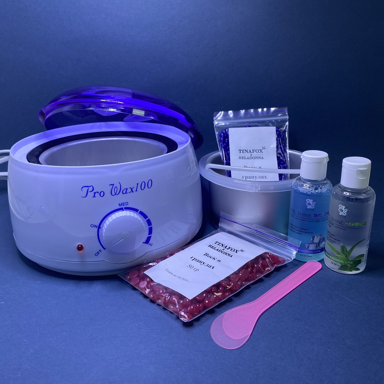 Набір для депіляції Pro-wax 100 + 2 воску по 50г та засоби до і після