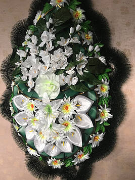 Вінок траурний з штучних квітів (Прикрашений Хвиля  №3), розміри 175*90, доставка по Україні.