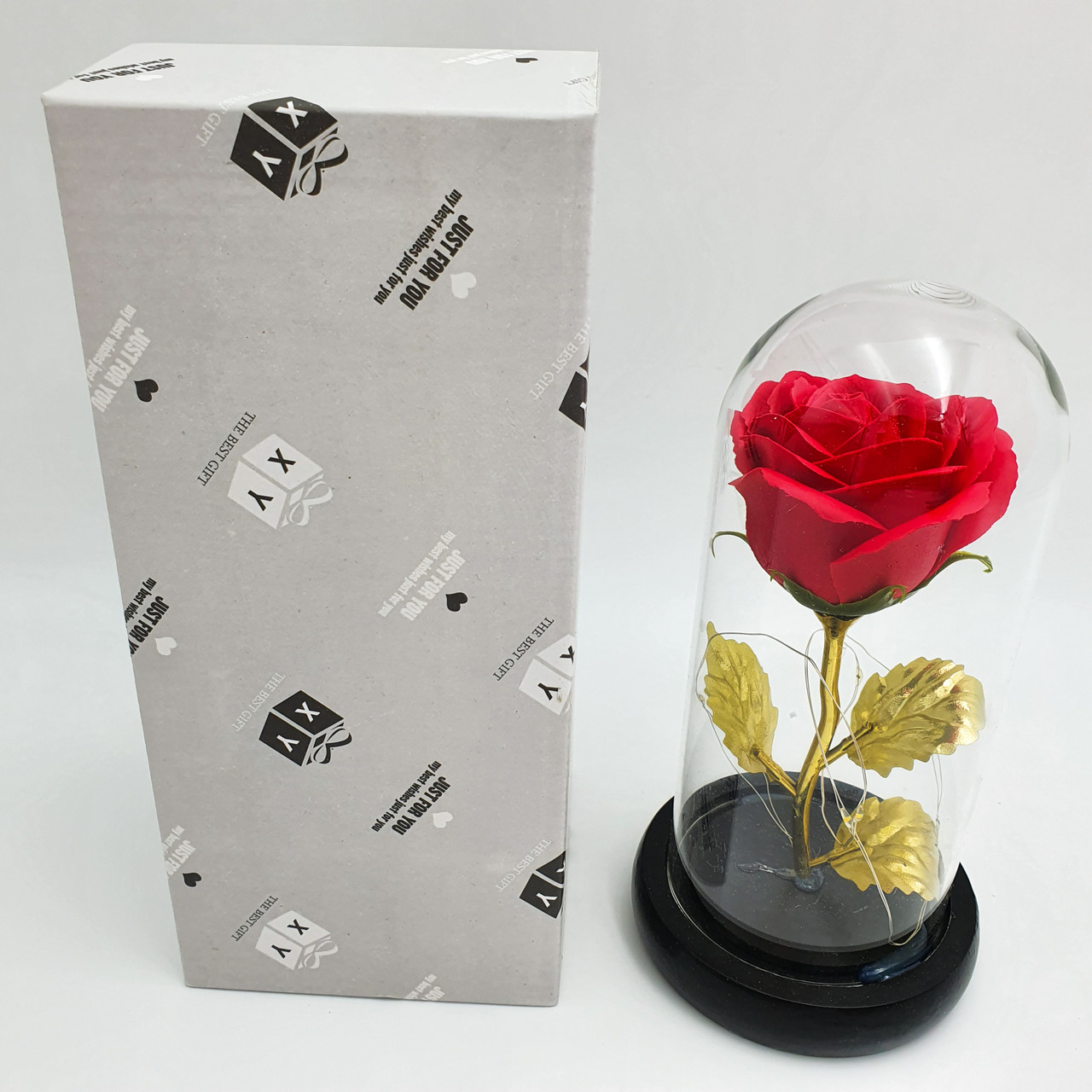 Роза в колбе с LED подсветкой 16 см романтический подарок ночник золотые листья красная! Quality - фото 3 - id-p1433170640