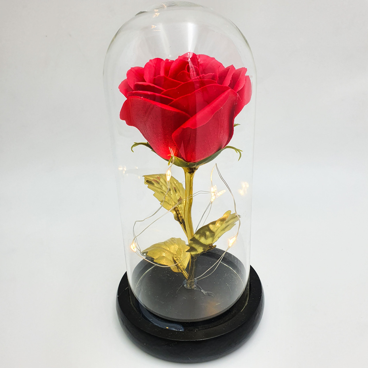 Роза в колбе с LED подсветкой 16 см романтический подарок ночник золотые листья красная! Quality - фото 4 - id-p1433170640