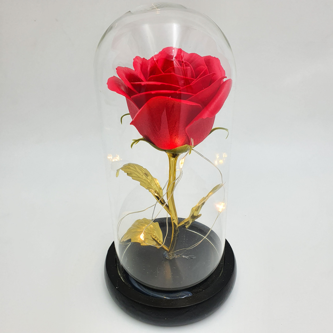 Роза в колбе с LED подсветкой 16 см романтический подарок ночник золотые листья красная! Quality - фото 6 - id-p1433170640
