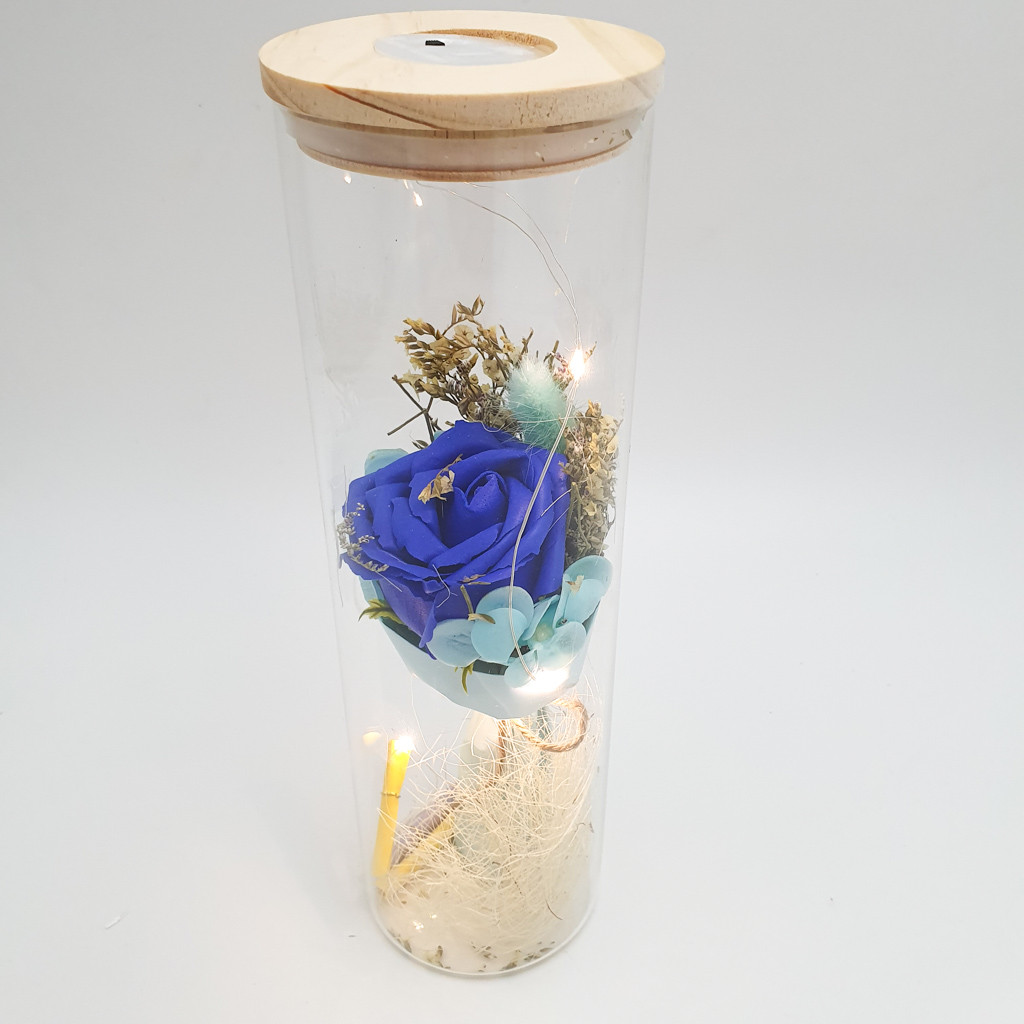 Роза в колбе с LED подсветкой романтический подарок ночник 26 см синяя! Quality - фото 1 - id-p1433170643
