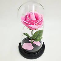 Роза в стеклянной колбе UKC с LED подсветкой подарочная экспозиция романтический подарок 20 см розовая!
