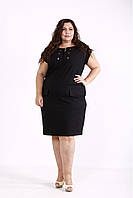 Чорне лляне плаття жіноче офісне пряме до коліна великого розміру 42-74. 01850-1