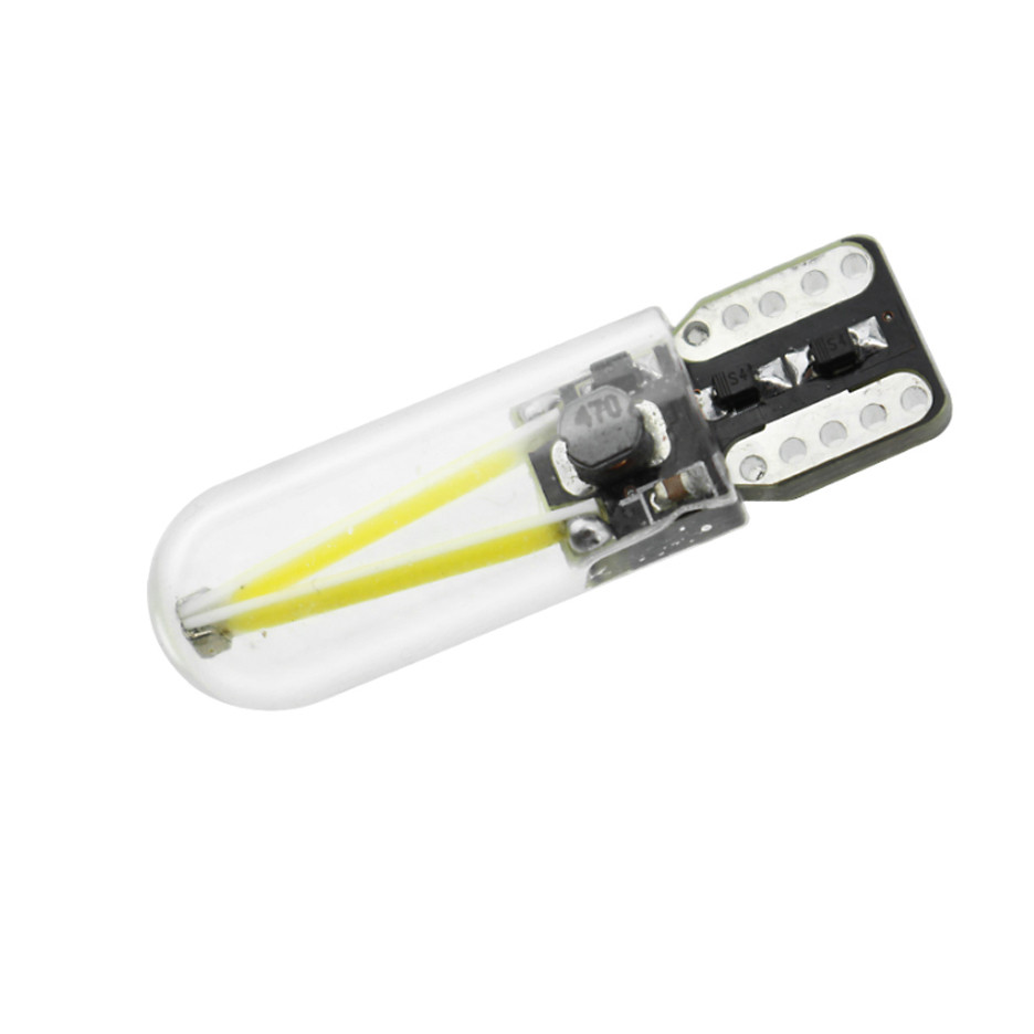Світлодіодна автомобільна лампа T10 W2,1x9,5d COB 12-24V WHITE в скляній колбі, друкована плата, неполярна