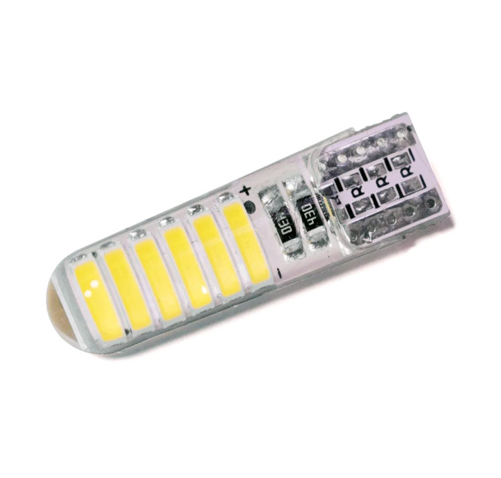 Світлодіодна автомобільна лампа T10 W2,1x9,5d 12 SMD (7020) 12V WHITE в силіконі, друкована плата, фото 1