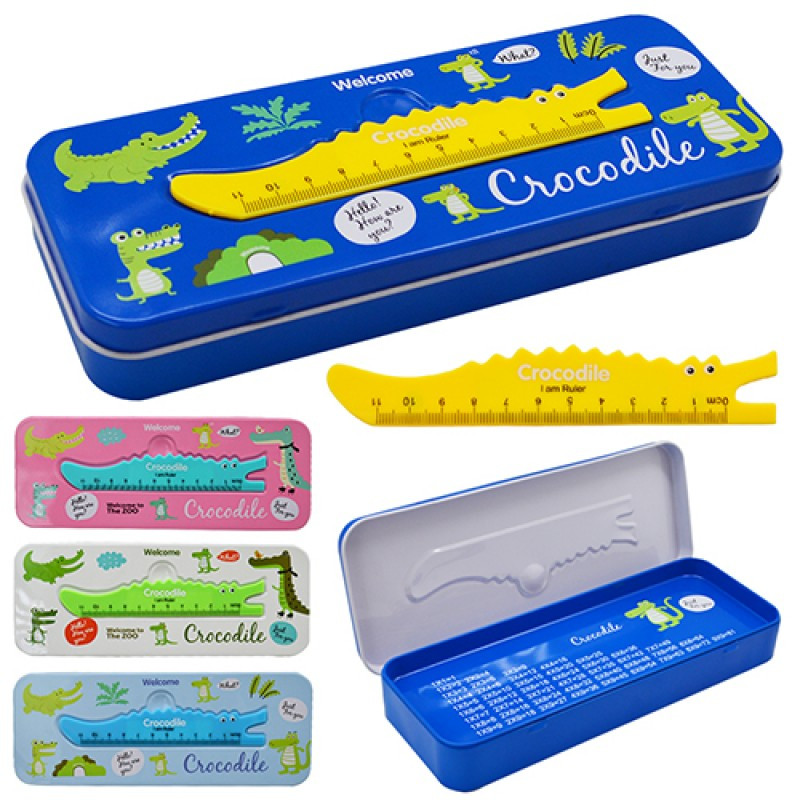 ST02216 Пенал метал із лінійкою Crocodile 21*8*3 см