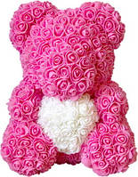 Мишка из роз 40 см в подарочной упаковке, Мишка из цветов Розовый! Товар хит