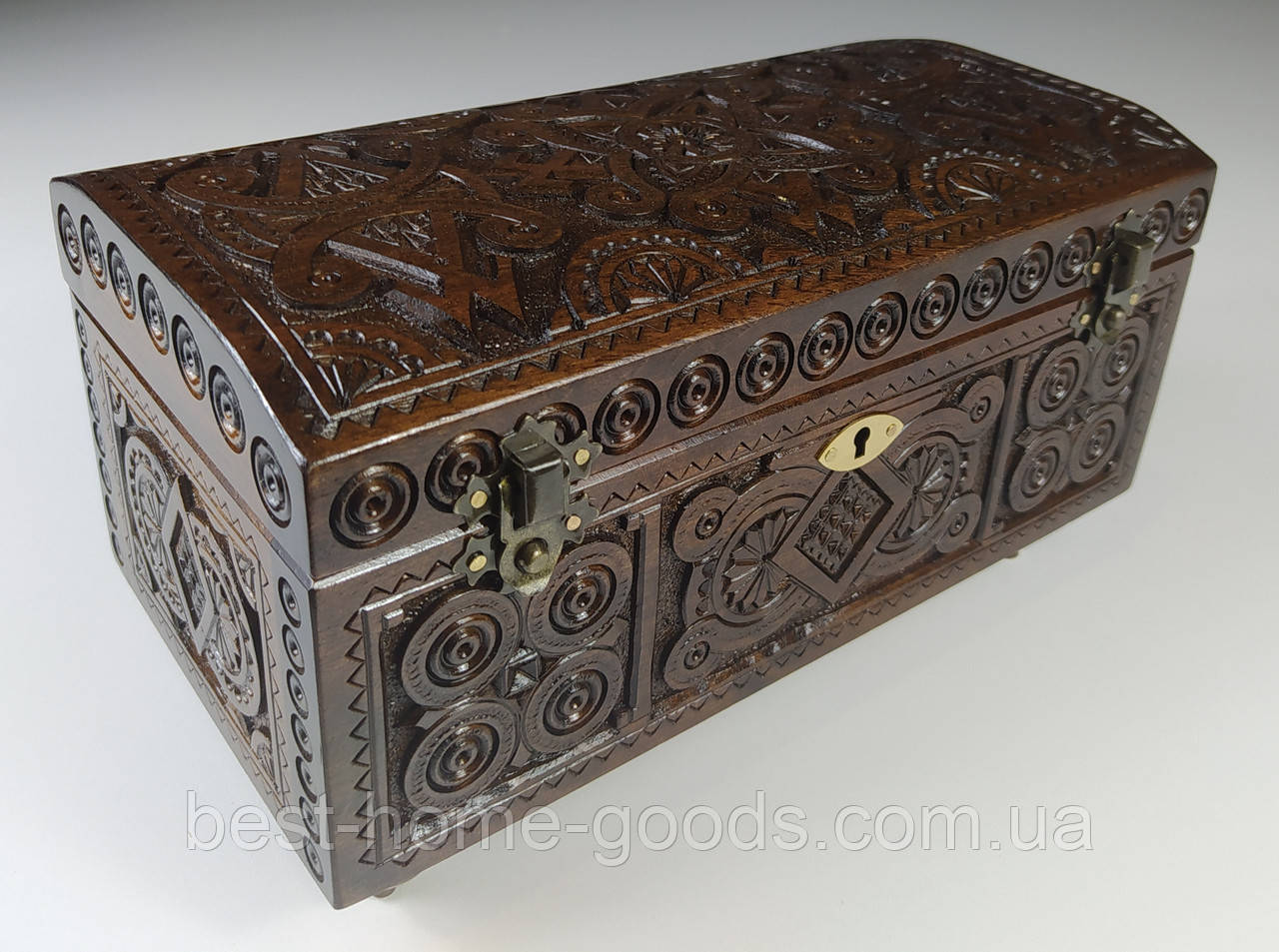 Різьблена дерев’яна шкатулка з горіха 24×12.5×12.8 см з механічним замком | Скринька ручної роботи з оксамитовим дном | Подарунок, фото 1