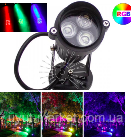 Світлодіодний газонний світильник 3Вт RGB кольоровий LM15 (без пульта), фото 1