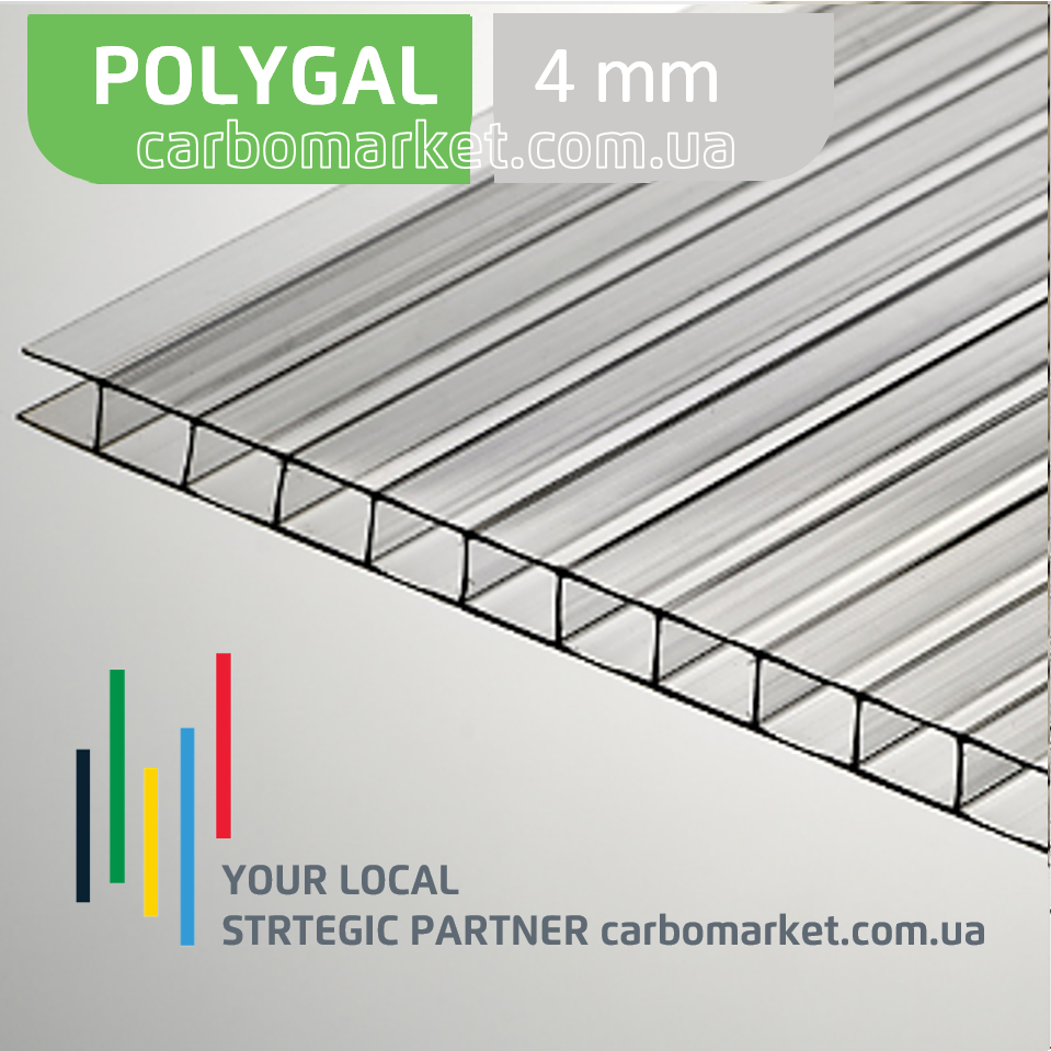 Стільниковий полікарбонат 2100Х9000Х4 мм POLYGAL Clear (прозорий), фото 1