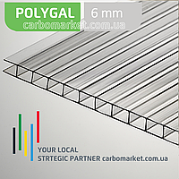 Стільниковий полікарбонат 2100Х12000Х6 мм POLYGAL Clear (прозорий)
