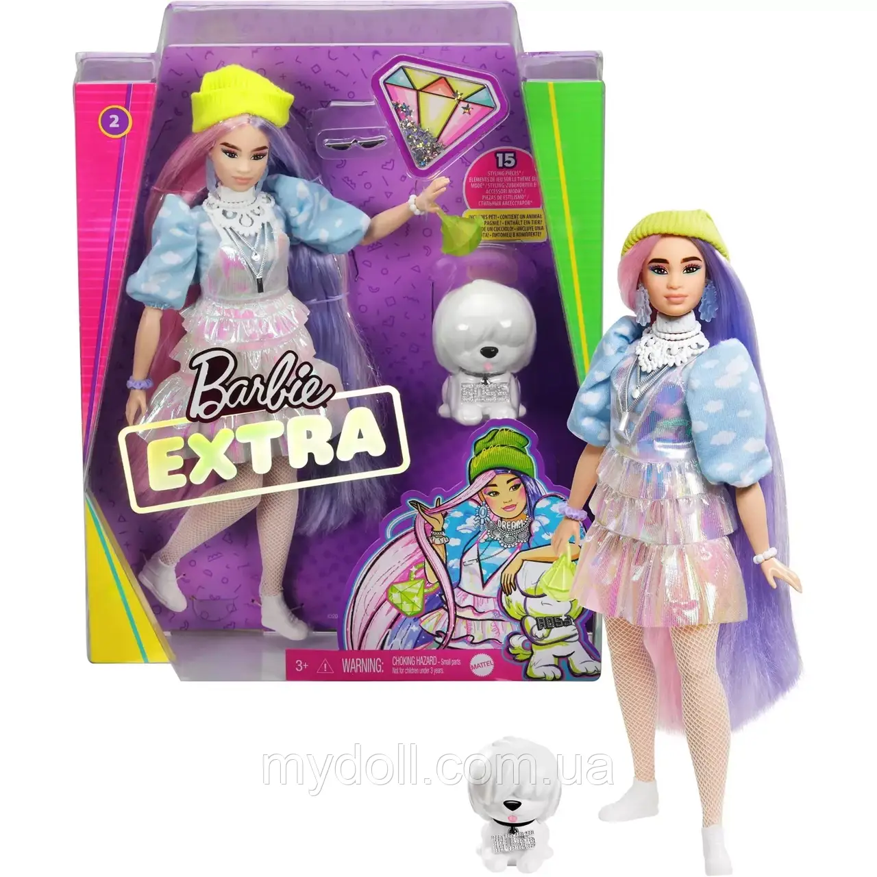 Лялька Барбі Екстра в салатовій шапочці GVR05 Barbie Extra Doll #2 in Shimmery Look with Pet Puppy Оригінал