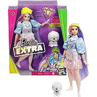 Кукла Барби Экстра в салатовой шапочке GVR05 Barbie Extra Doll #2 in Shimmery Look with Pet Puppy Оригинал