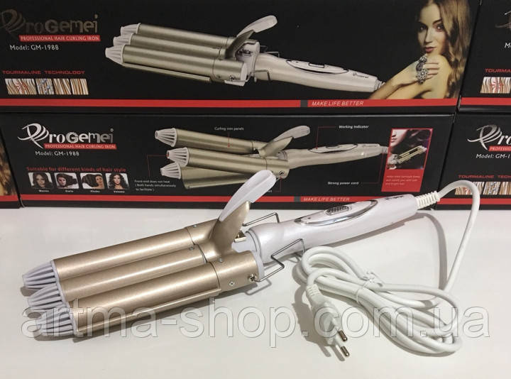 Плойка потрійна хвиля для волосся Gemei GM 1988, фото 1