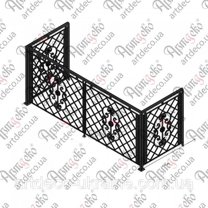 Балконна кована огорожа 2500х1073х900..(БО-22)  КОМПЛЕКТ ЕЛЕМЕНТІВ, фото 1