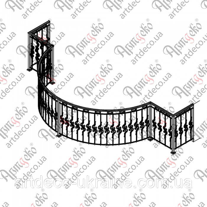 Балконна огорожа.4400(3000)х1000х1900(600) R-1500. (БО-24) КОМПЛЕКТ ЕЛЕМЕНТІВ, фото 1