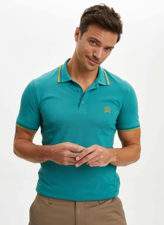 Чоловіче поло Defacto/Дефакт кольору морської хвилі