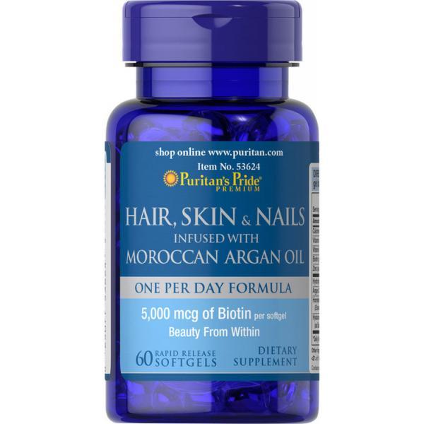 Витамини - Puritan's Pride Hair, Skin Nails пройняті with Moroccan Argan Oil / 60 softgels