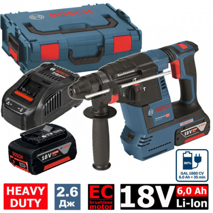 Акумуляторний перфоратор Bosch GBH 18 V-26 Professional (18, 2х6 А*год, 2.6 Дж) (0611909003)