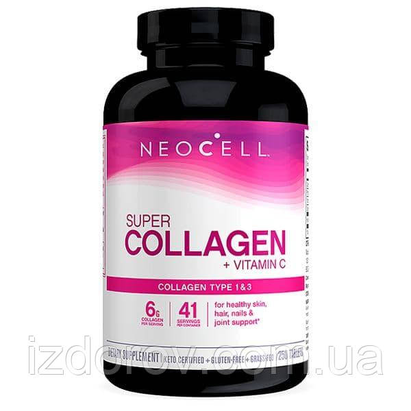 Neocell, Super Collagen+C, Супер колаген з вітаміном C для здоров'я шкіри, волосся, нігтів, 250 таблеток
