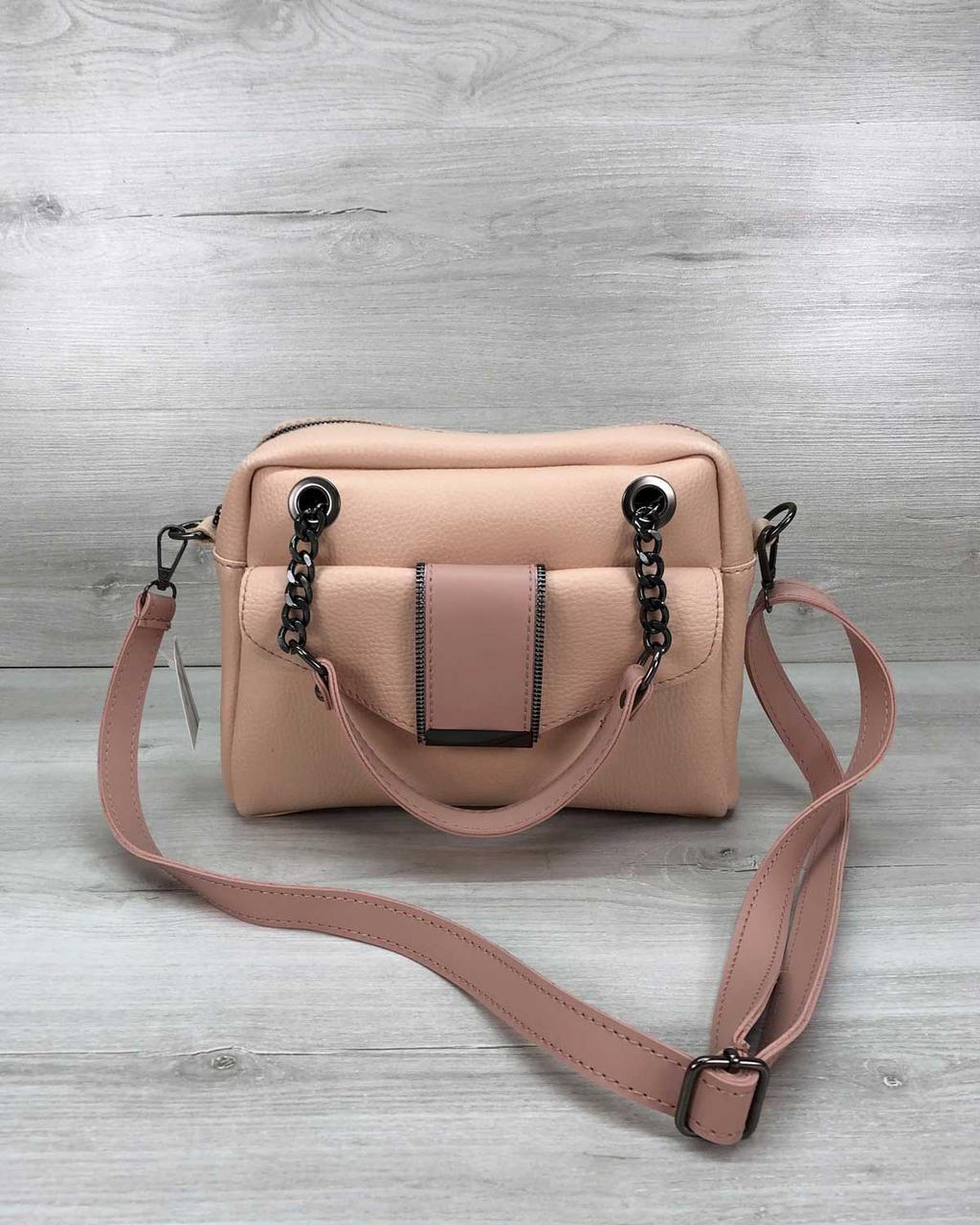 Сумка стильна жіноча Хлоя кольору пудри (код: 56630)