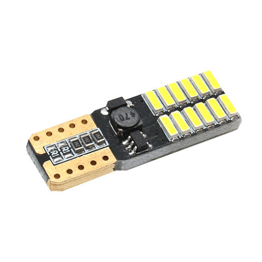 Світлодіодна автомобільна лампа T10 W2,1x9,5d 24 SMD (3014) 12 V WHITE з обманкою, друкована плата, неполярна, фото 1