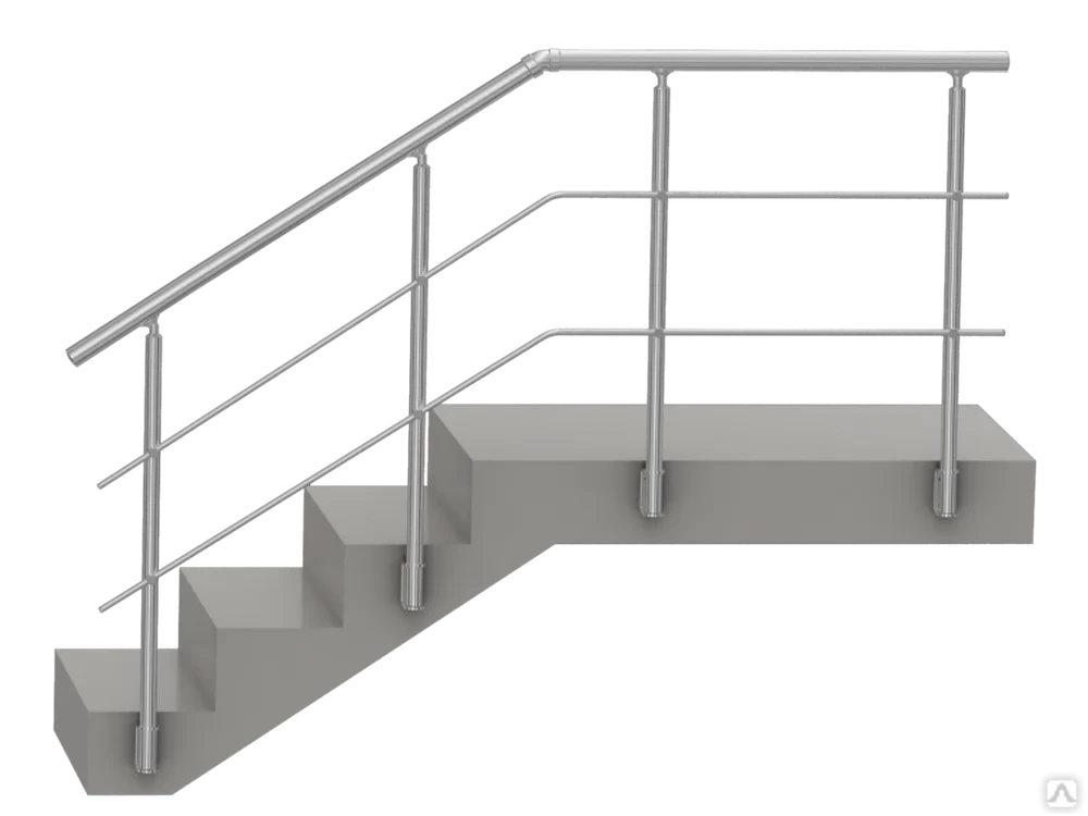 Перила з 2-ма ригелями для особняка або котеджу AISI 304, поручень Ø50 мм, стійка Ø42 мм, ригель Ø16 мм