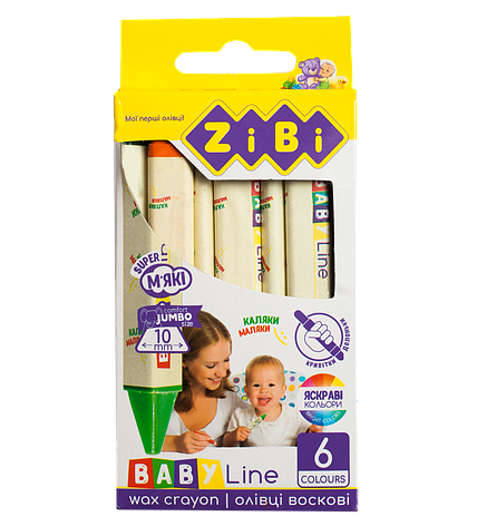 Олівці воскові JUMBO 6 кольорів трикутні BABY Line, фото 1