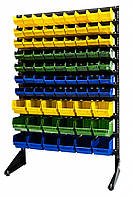 Пристенный метизный стеллаж 1500 мм 81 ящик №2, односторонний металлический стеллаж , цветные ящики П/С