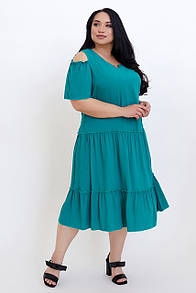 Жіноче літнє бірюзове плаття міді із штапеля Люсьєна 52 розмір