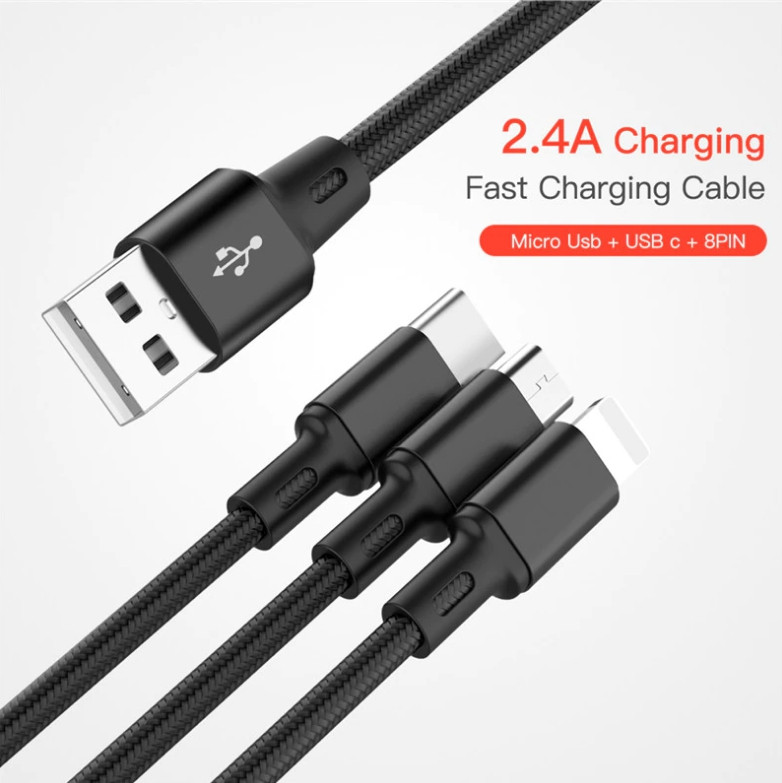 Кабель для зарядки 3 в 1 REMAX Combo Lightning Micro USB Type-C Black