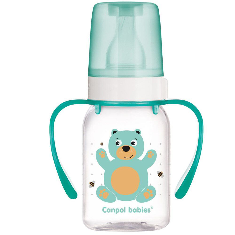 Трітановая пляшечка з ручками "Кольорова ферма Мишка" 120 мл Canpol Babies BPA FREE 3+ (5903407118239)