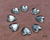 Стразы пришивные акриловые сердце прозрачные, серебристые, 15х13 мм